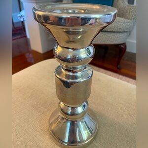 Silver Candle Holder Glass Ceramic 9"